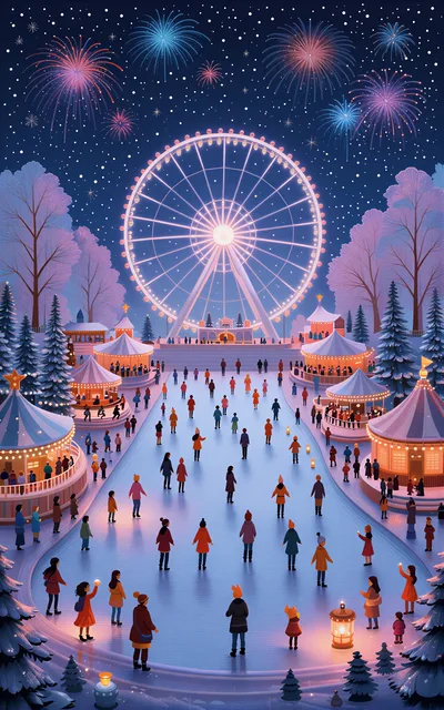 People Ice Skating at a Winter Fairground