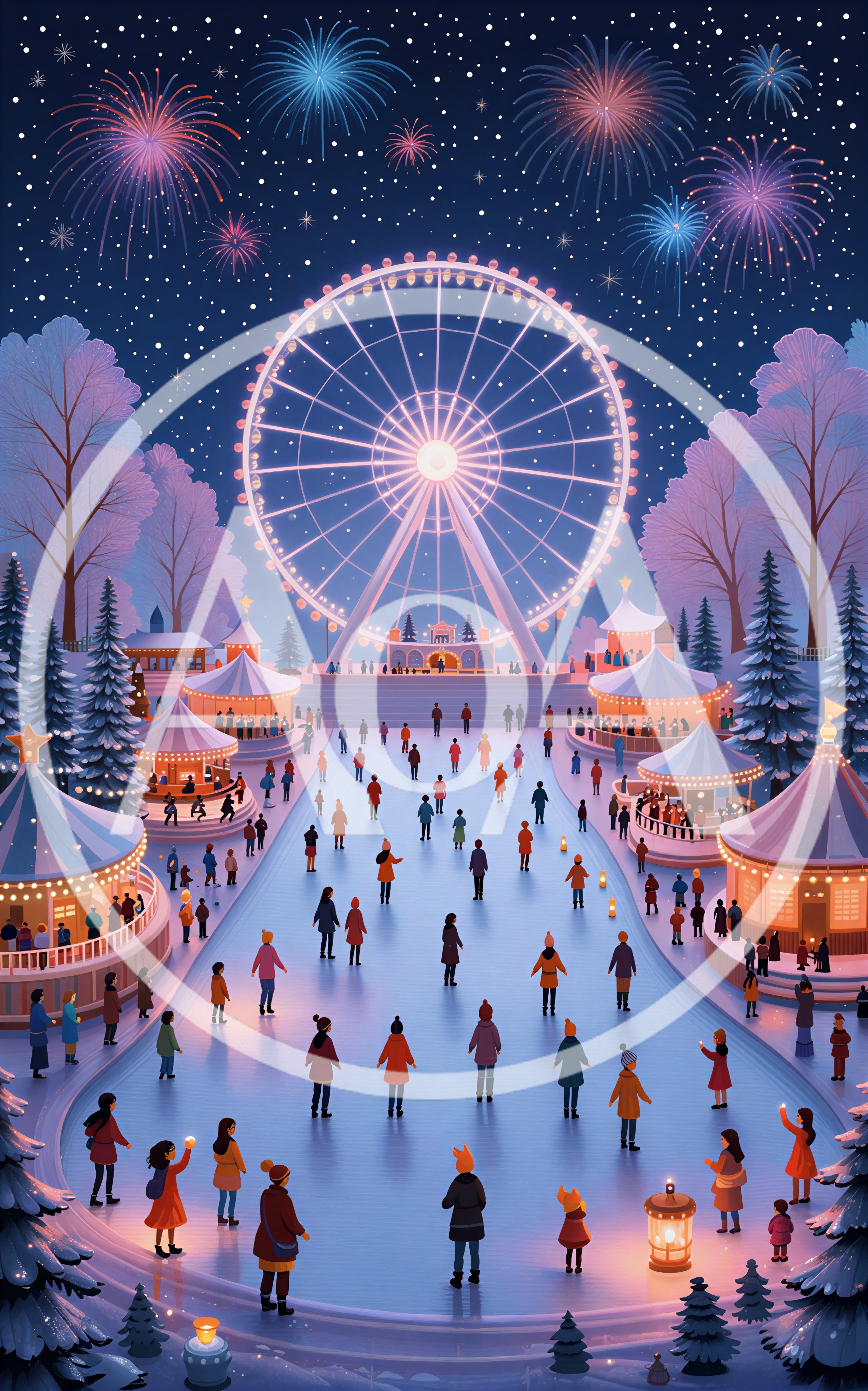 People Ice Skating at a Winter Fairground