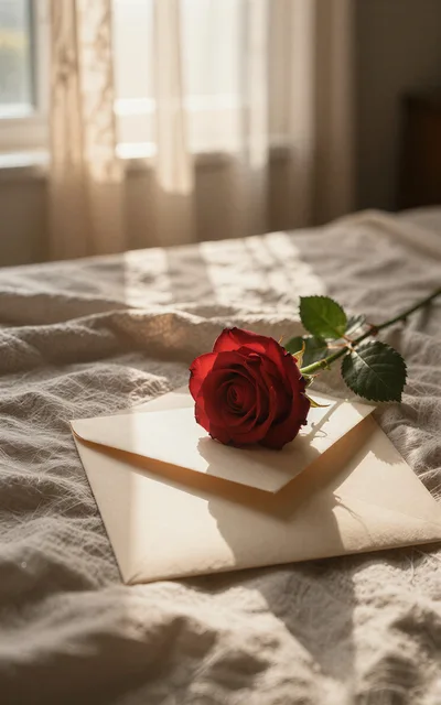 Red Rose Resting on a Closed Envelope