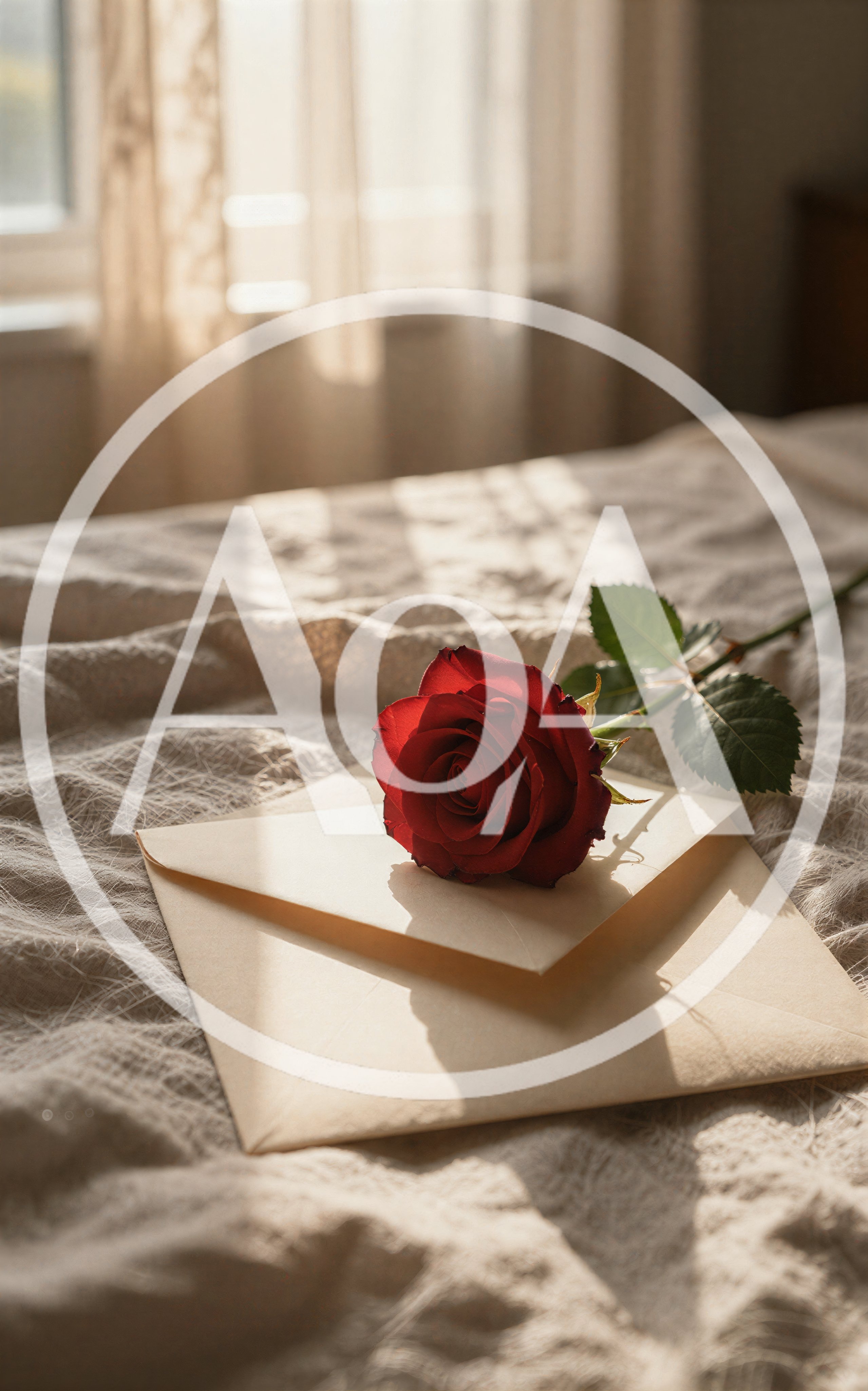 Red Rose Resting on a Closed Envelope