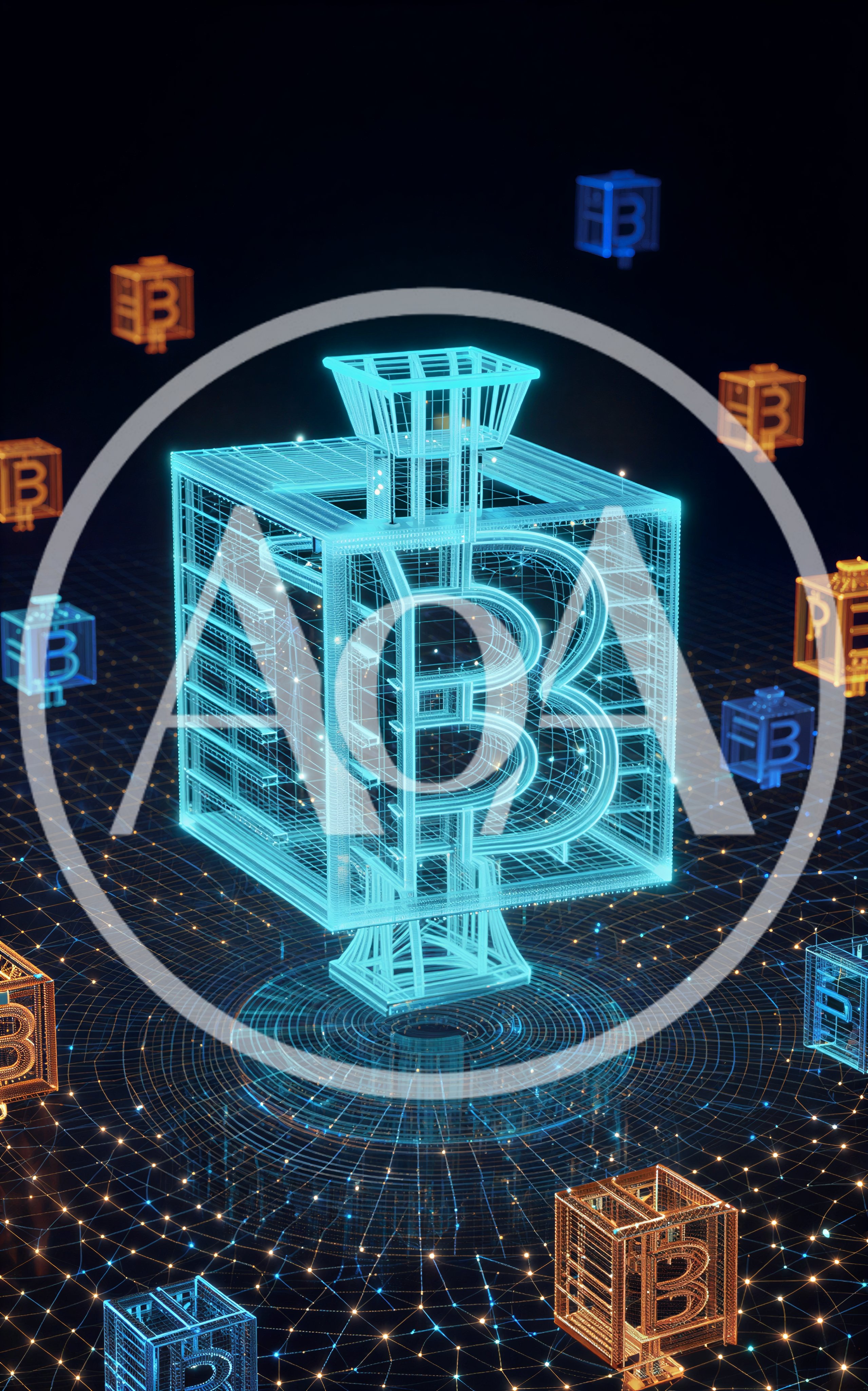 Digital Bitcoin Symbol Floating in Cyber Network