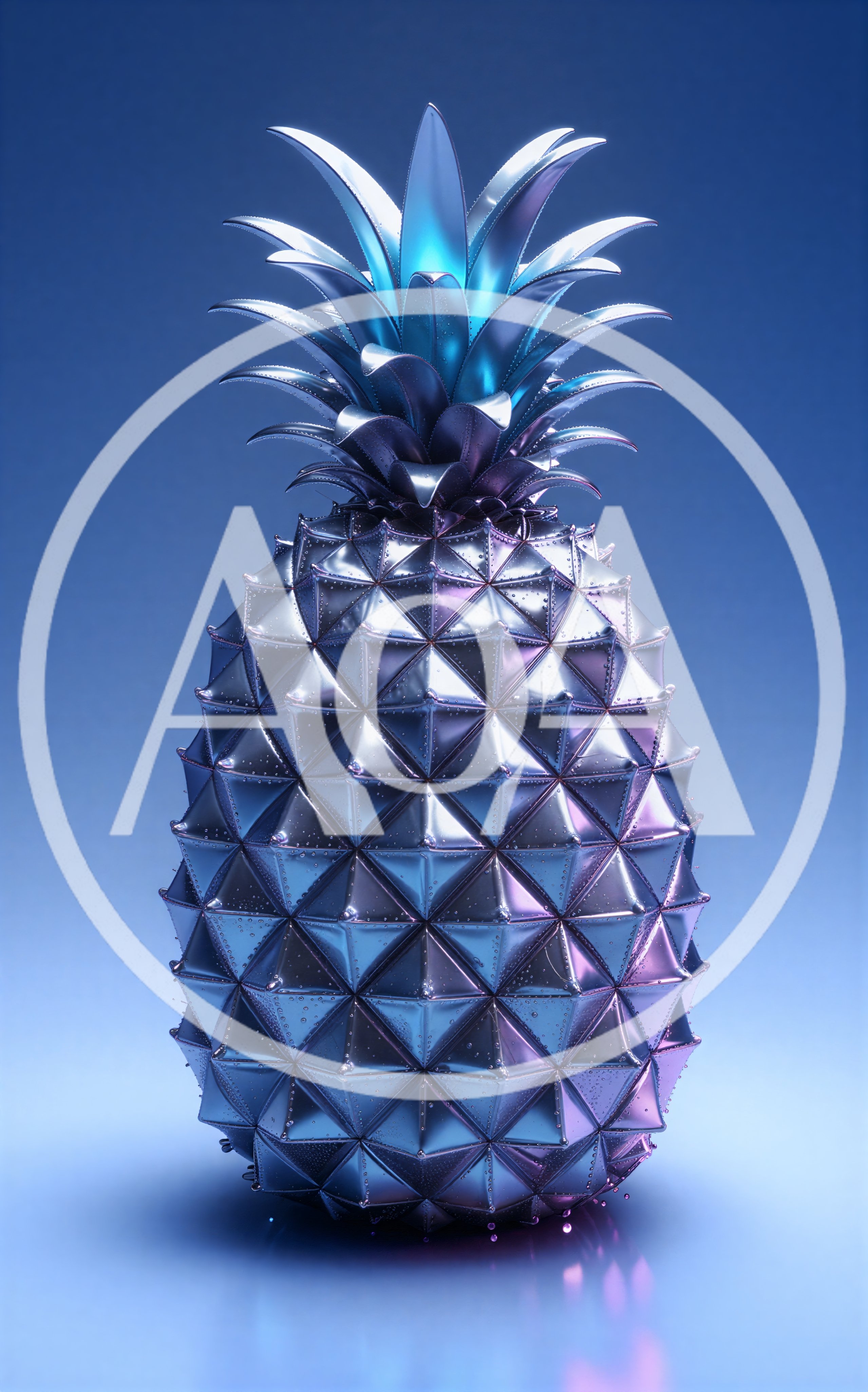 Metallic Pineapple Sculpture With Blue And Purple Lighting