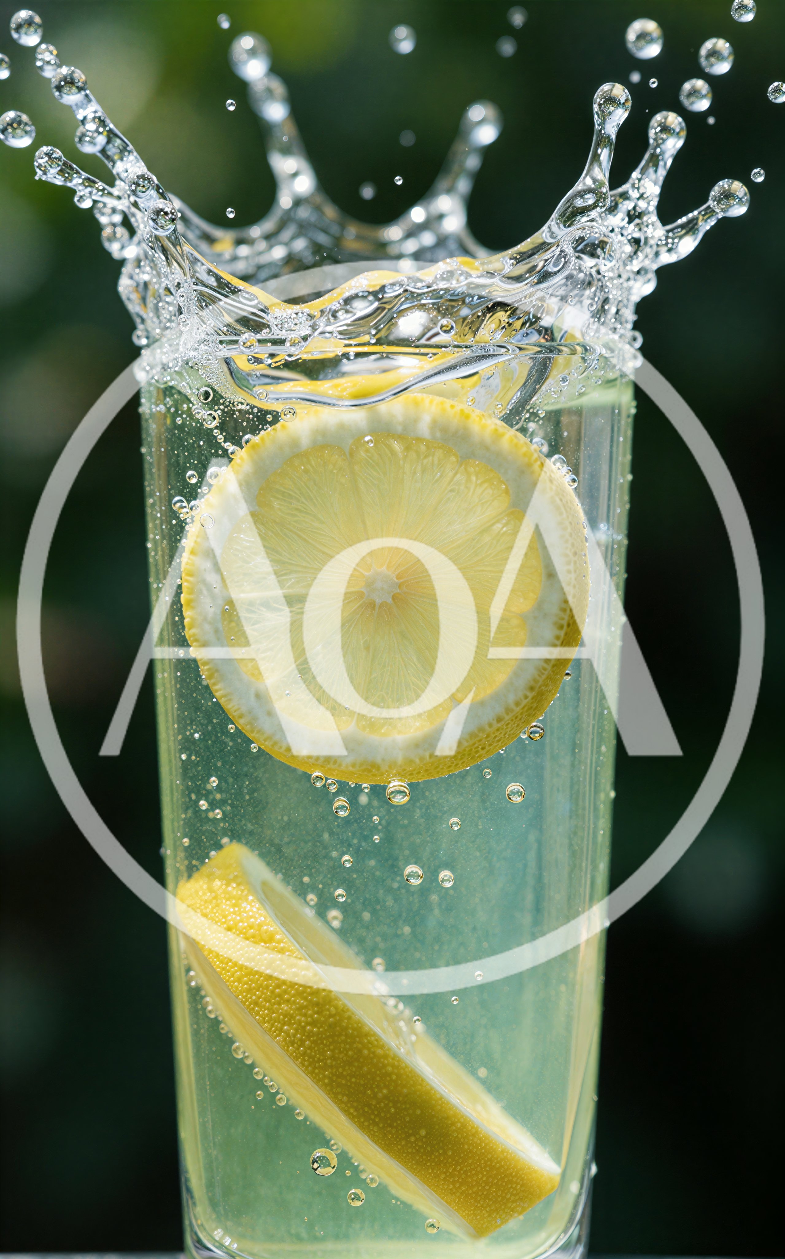 Lemon Slice Dropping Into A Glass Of Sparkling Water