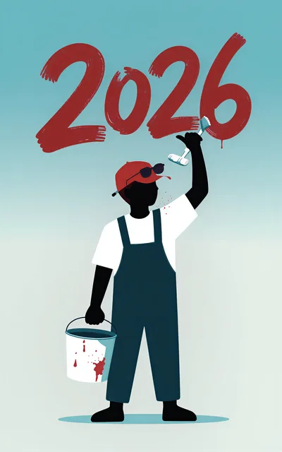 Silhouette Of A Painter Writing 2026 In Red Paint
