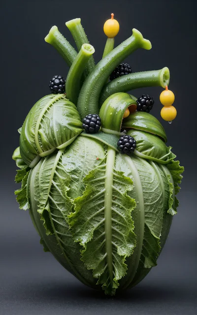 Surreal Vegetable Heart Sculpture Made Of Fresh Greens