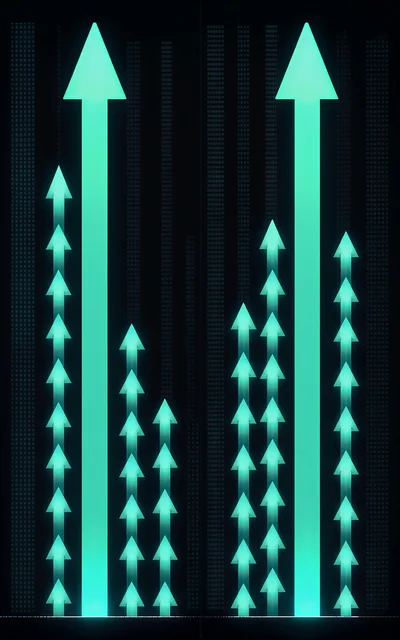 Digital Glowing Arrows Rising On Dark Background