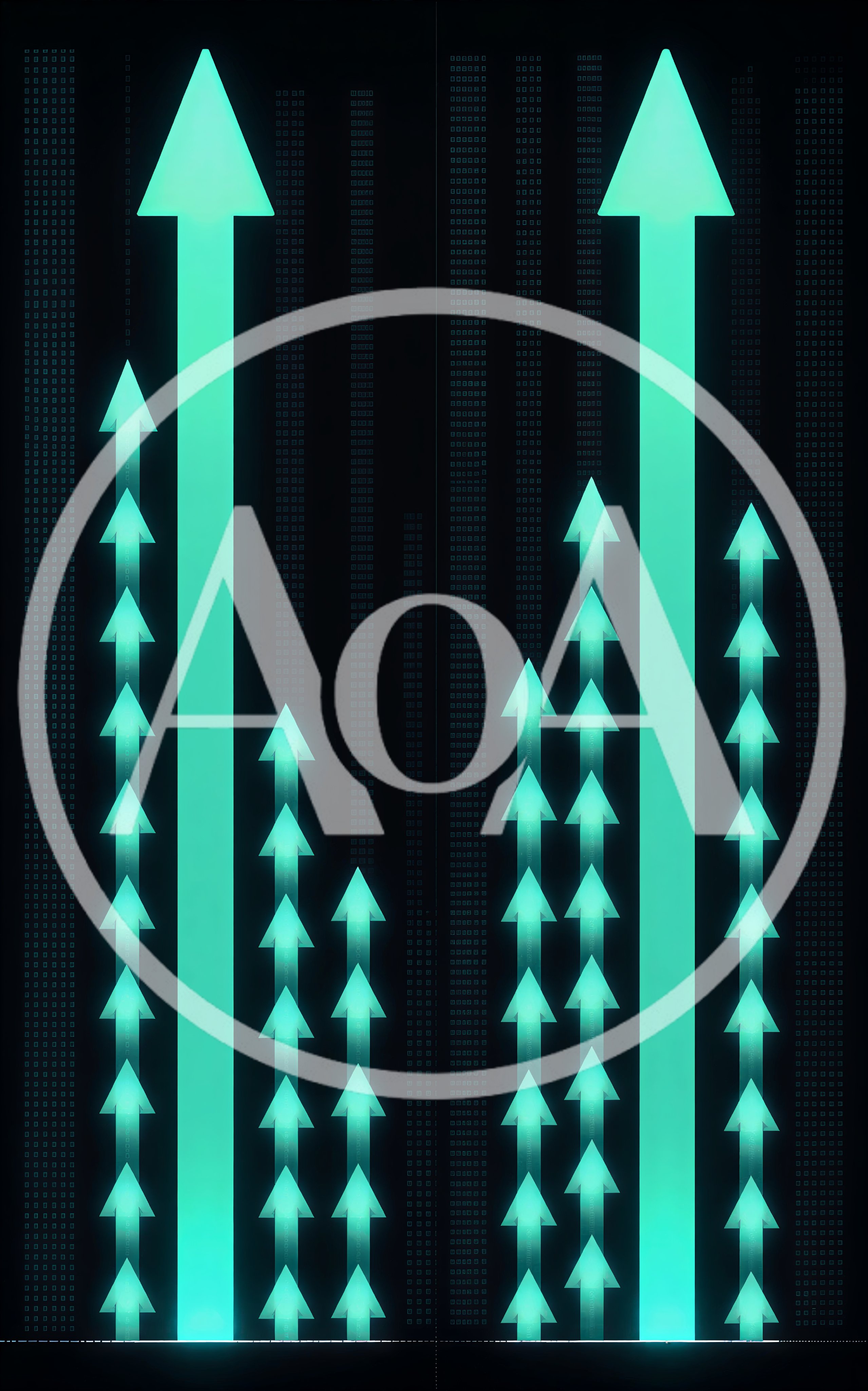 Digital Glowing Arrows Rising On Dark Background