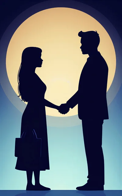 Silhouette Of A Couple Holding Hands Under Full Moon