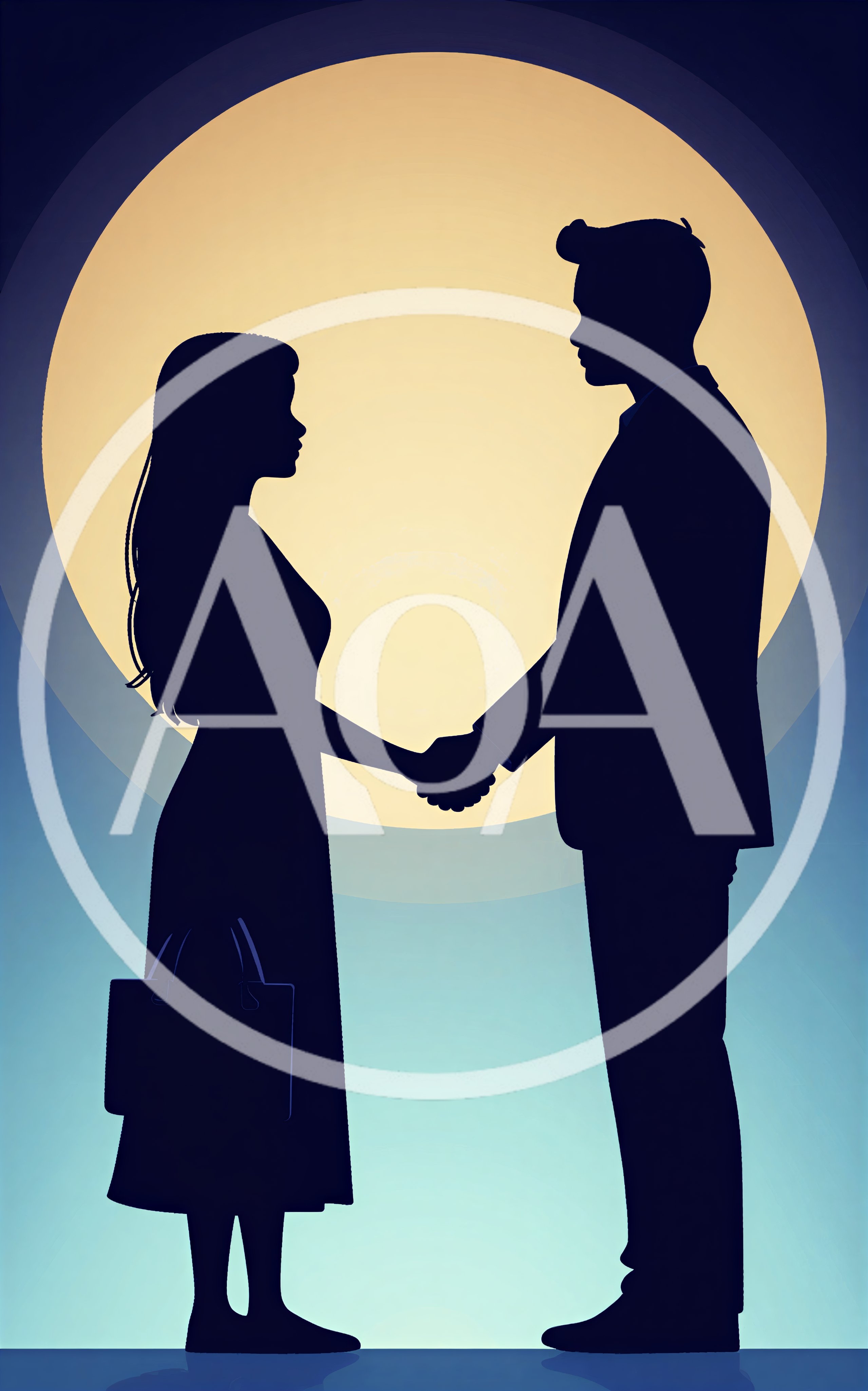 Silhouette Of A Couple Holding Hands Under Full Moon