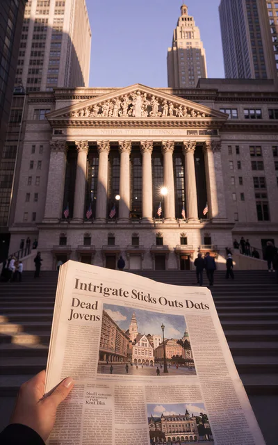 Person Holding Newspaper In Front Of New York Stock Exchange
