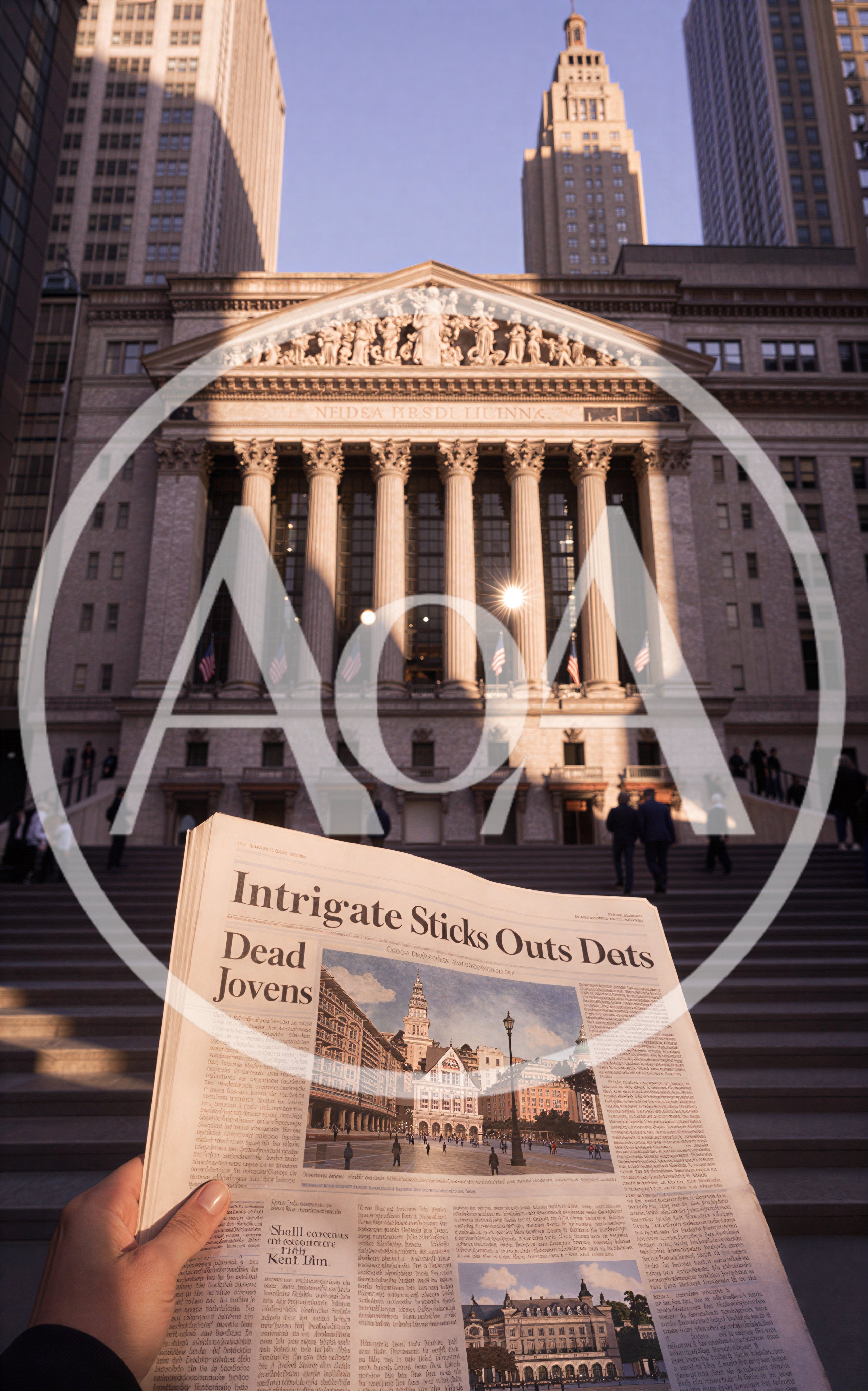 Person Holding Newspaper In Front Of New York Stock Exchange