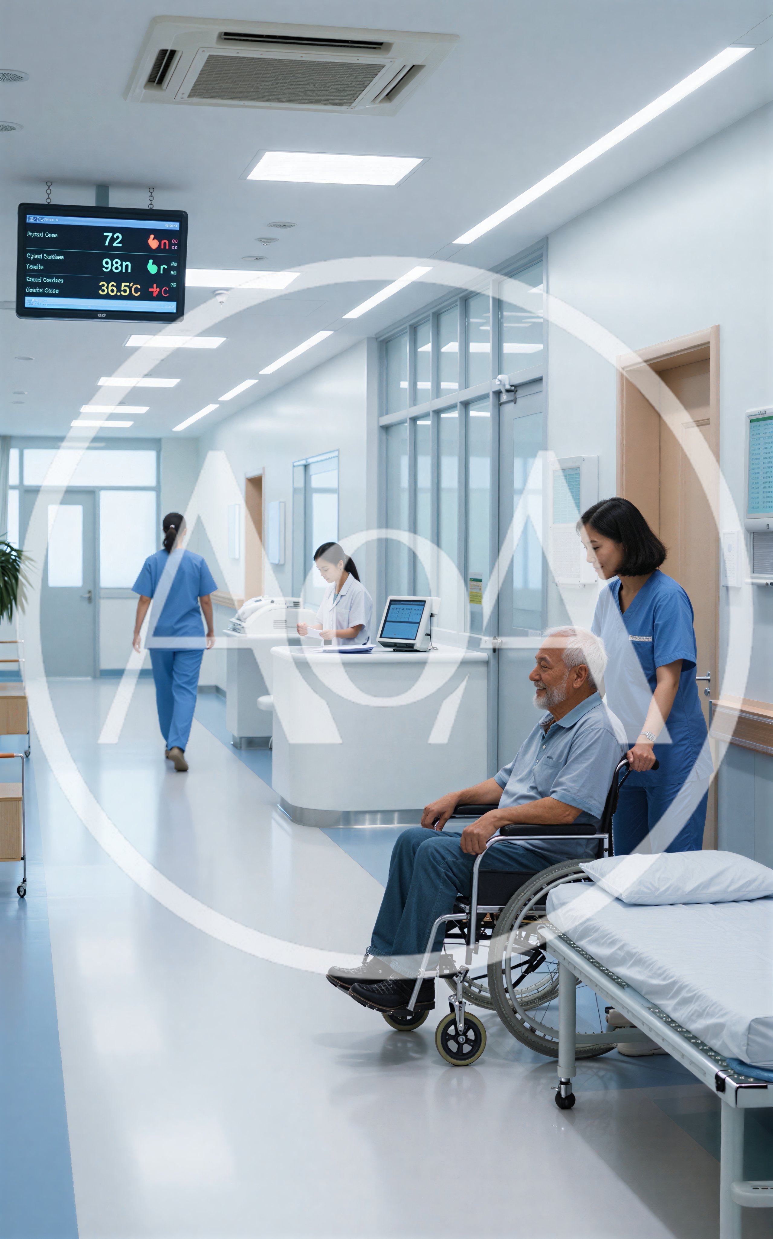 Nurse Assisting Elderly Patient in Hospital Wheelchair