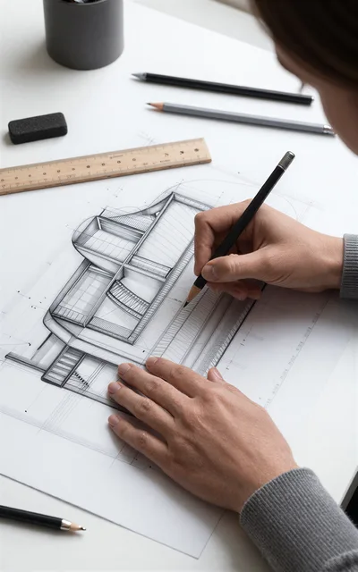 Architect Drawing A Modern Building Sketch