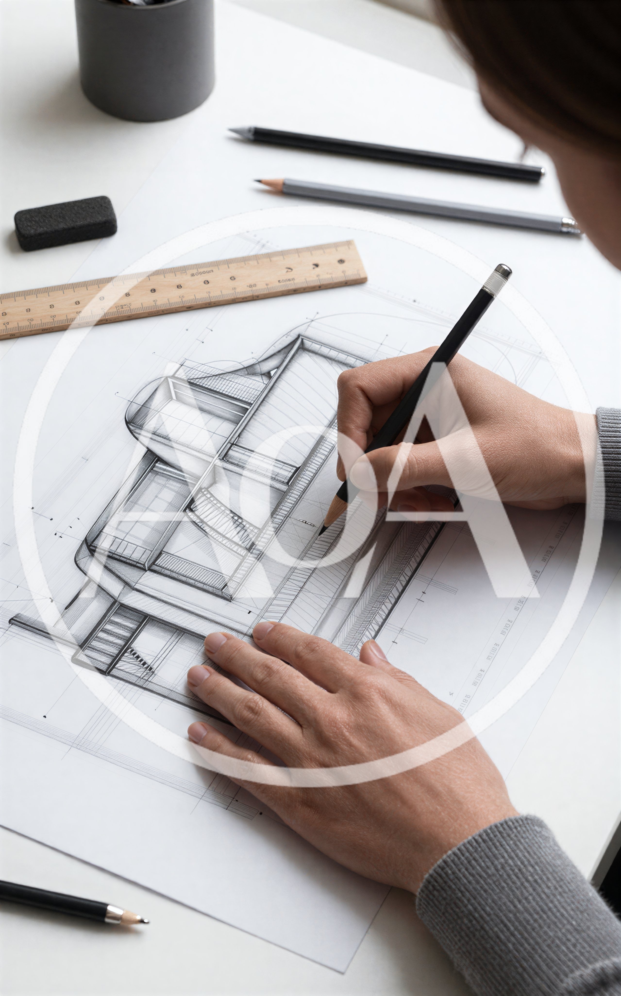 Architect Drawing A Modern Building Sketch