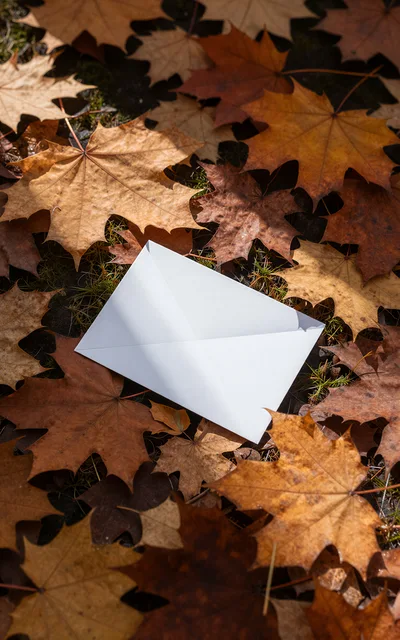 White Envelope Resting On Fallen Autumn Leaves