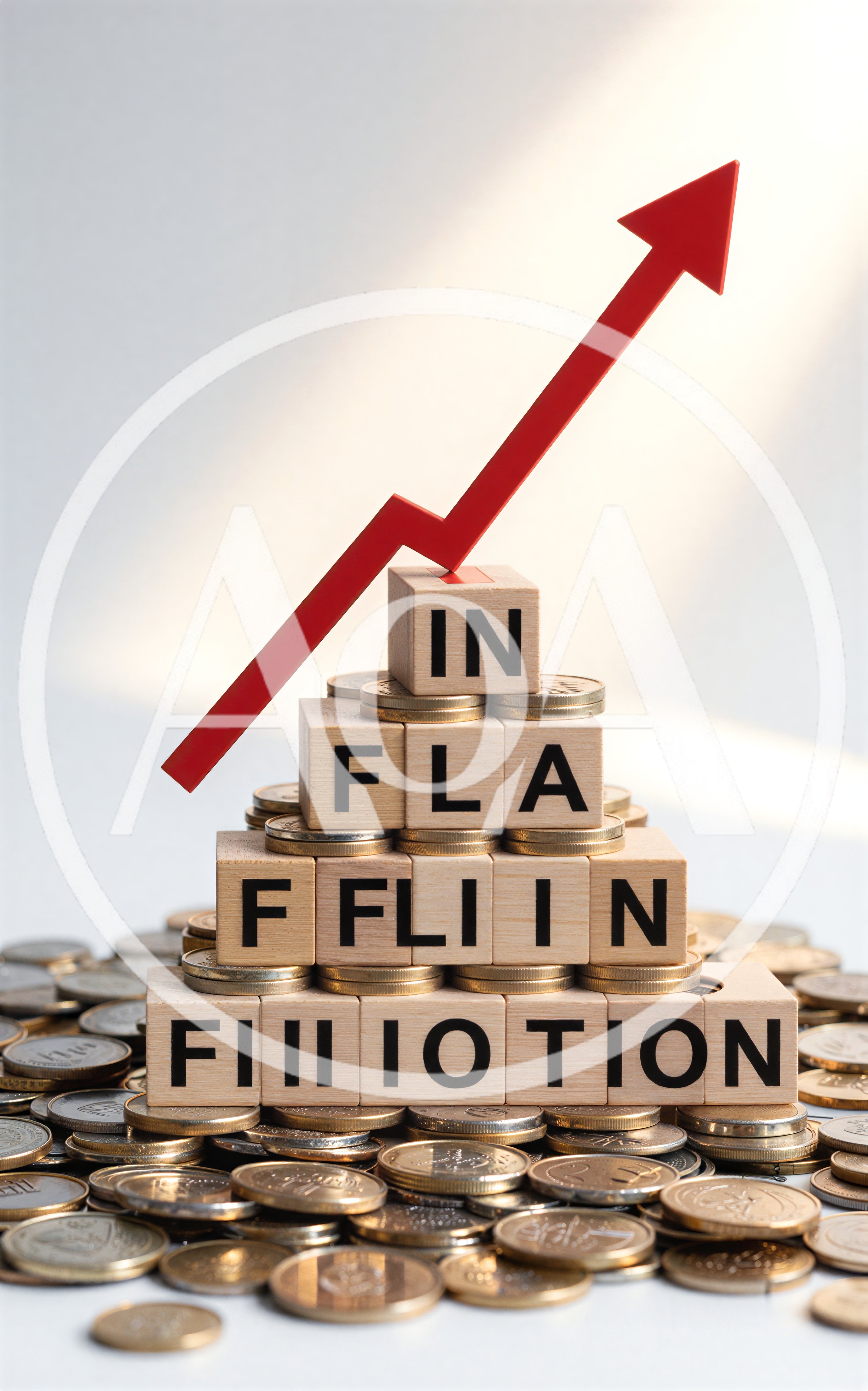 Inflation Concept With Wooden Blocks And Rising Arrow