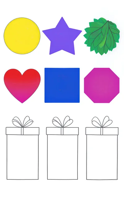 Set Of Colorful Geometric Shapes And Gift Boxes