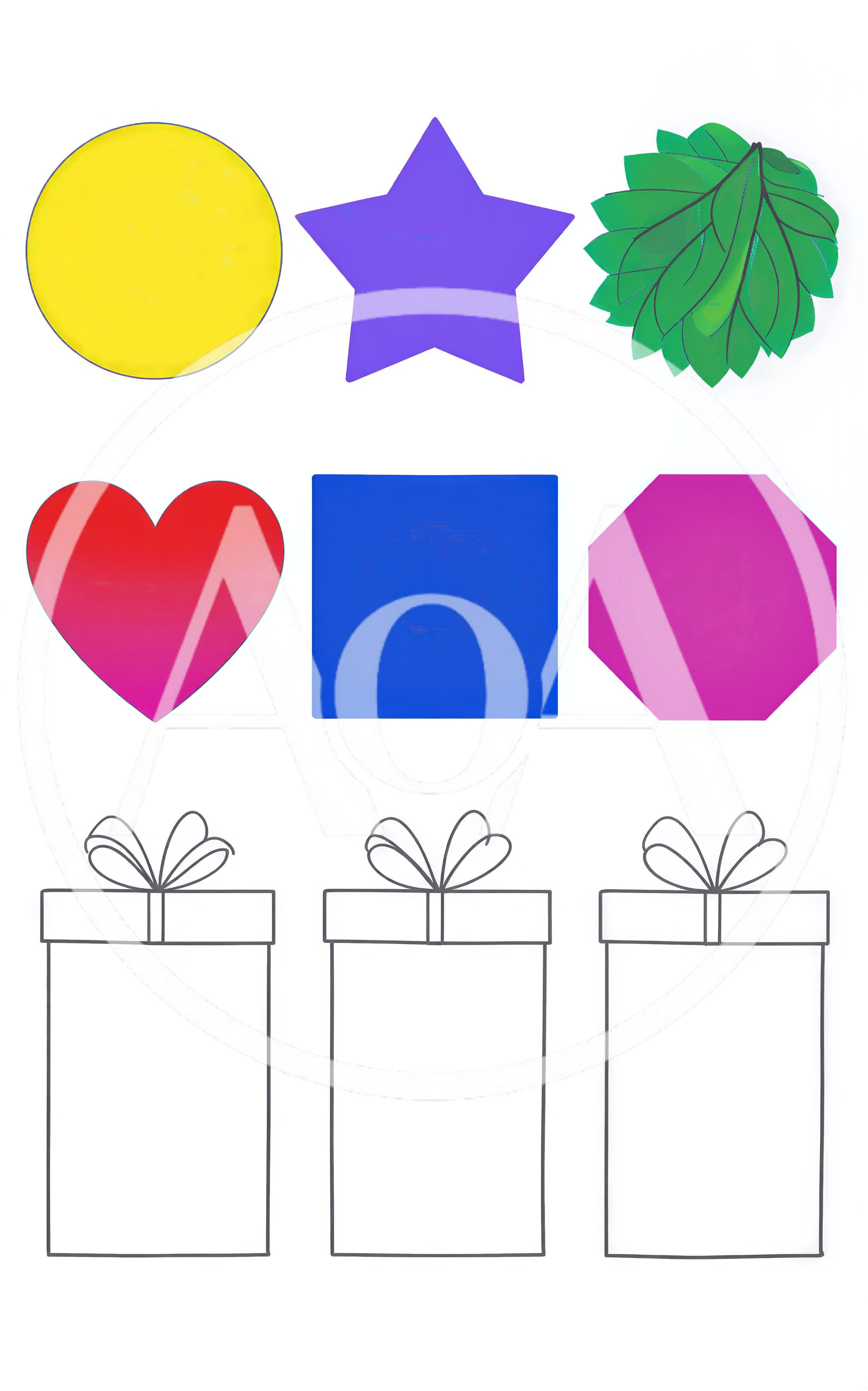 Set Of Colorful Geometric Shapes And Gift Boxes