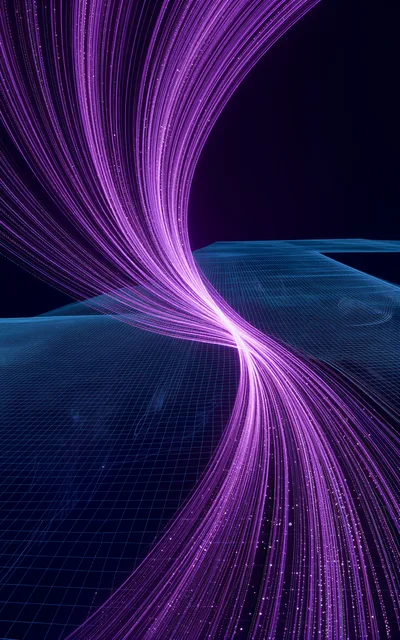 Abstract Purple Light Trails Over Digital Grid