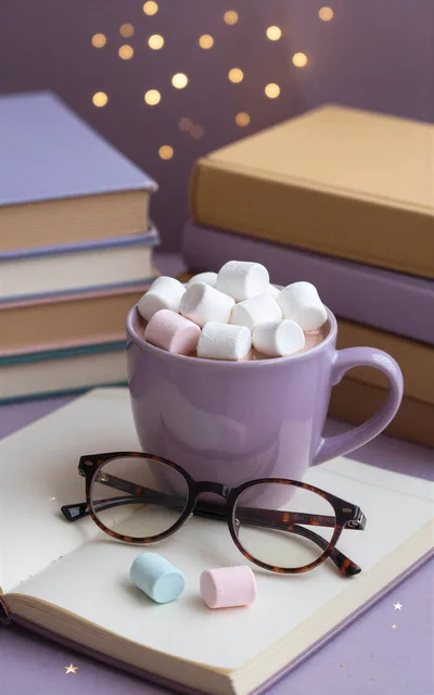 Cozy Reading Setup With Hot Cocoa And Marshmallows