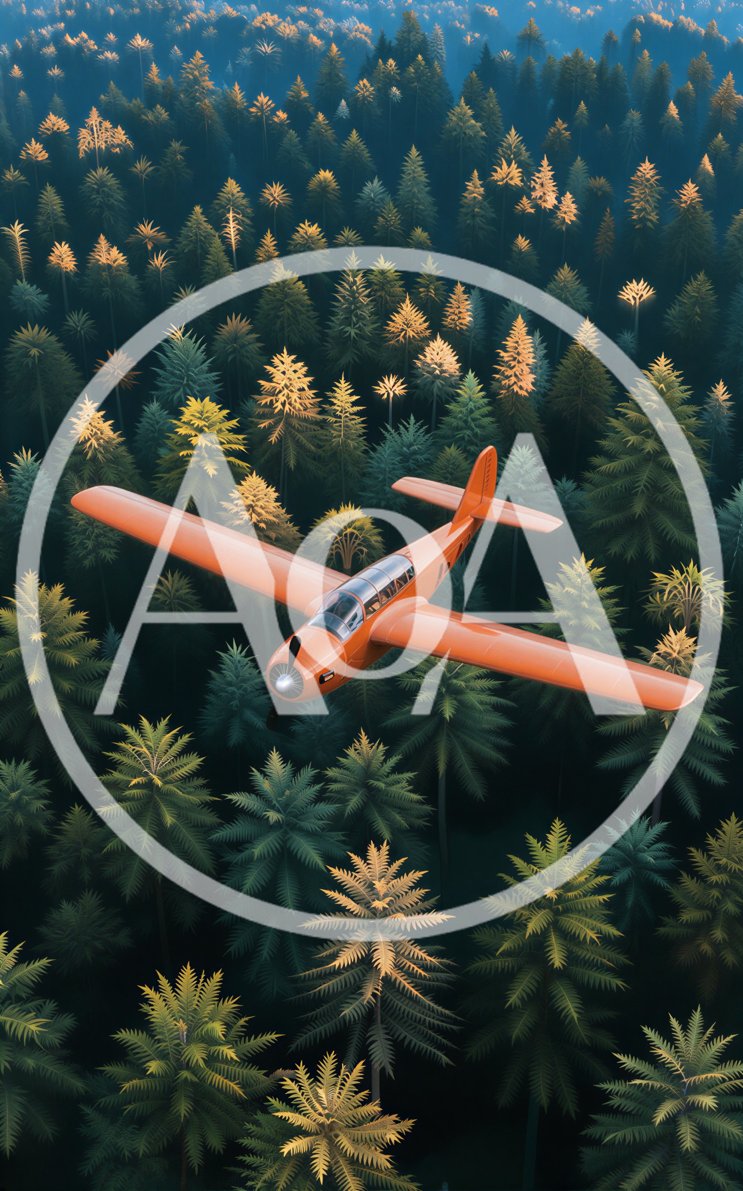Orange Propeller Airplane Flying Over Dense Forest