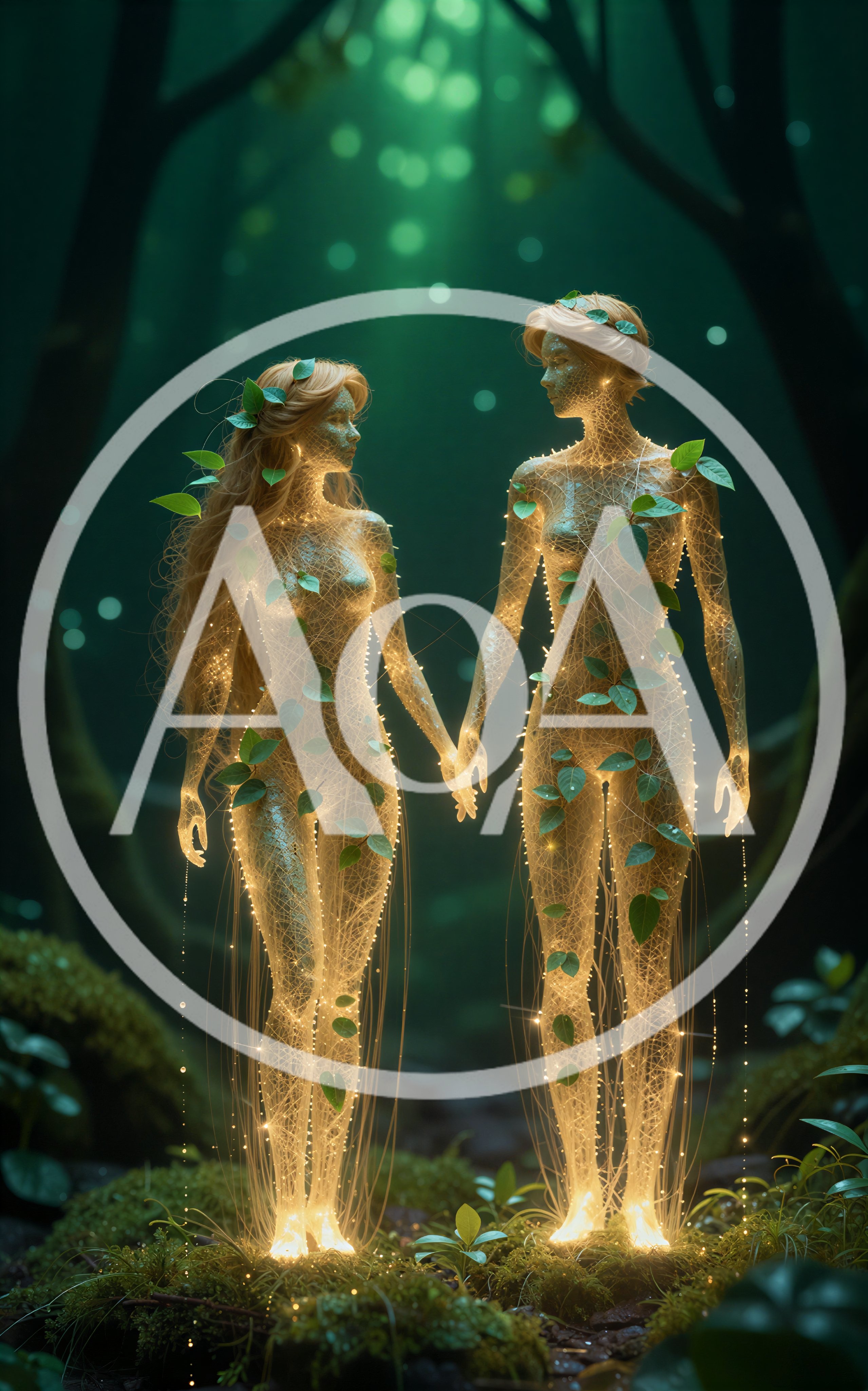Two Ethereal Forest Spirits Holding Hands