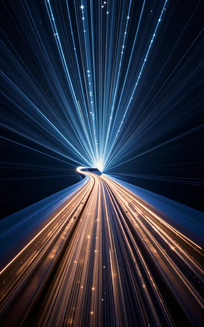 High Speed Train Traveling Through A Futuristic Light Tunnel