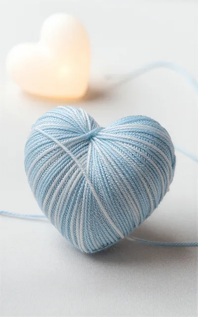 Blue Yarn Heart Shape With Glowing Light