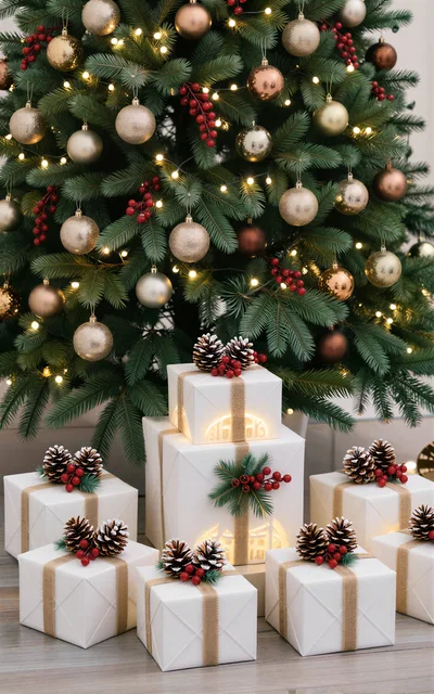 Christmas Tree With Wrapped Gift Boxes