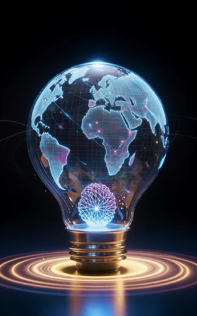 Digital Earth Globe Inside A Glowing Light Bulb