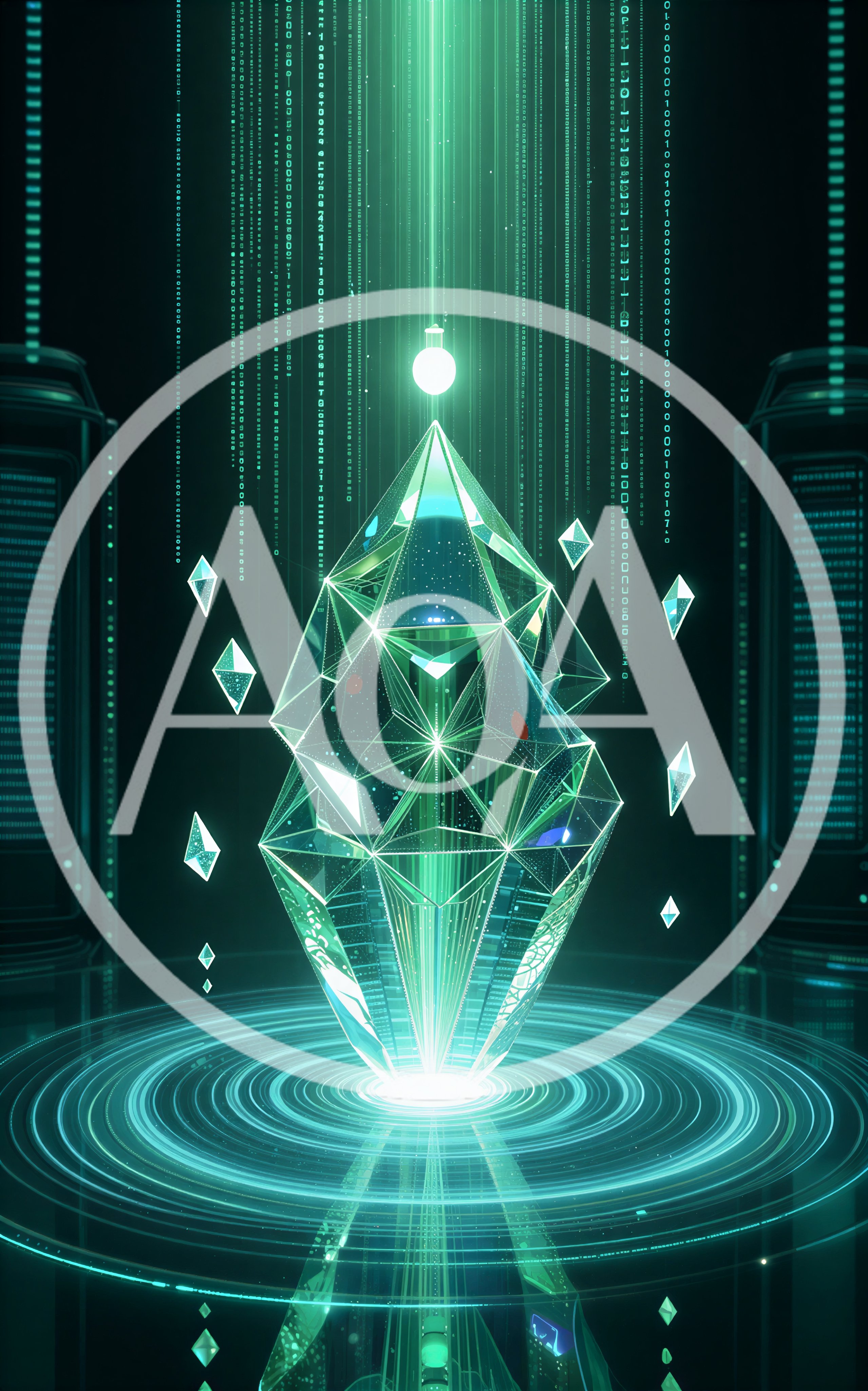 Digital Ethereum Crystal Floating In Data Center