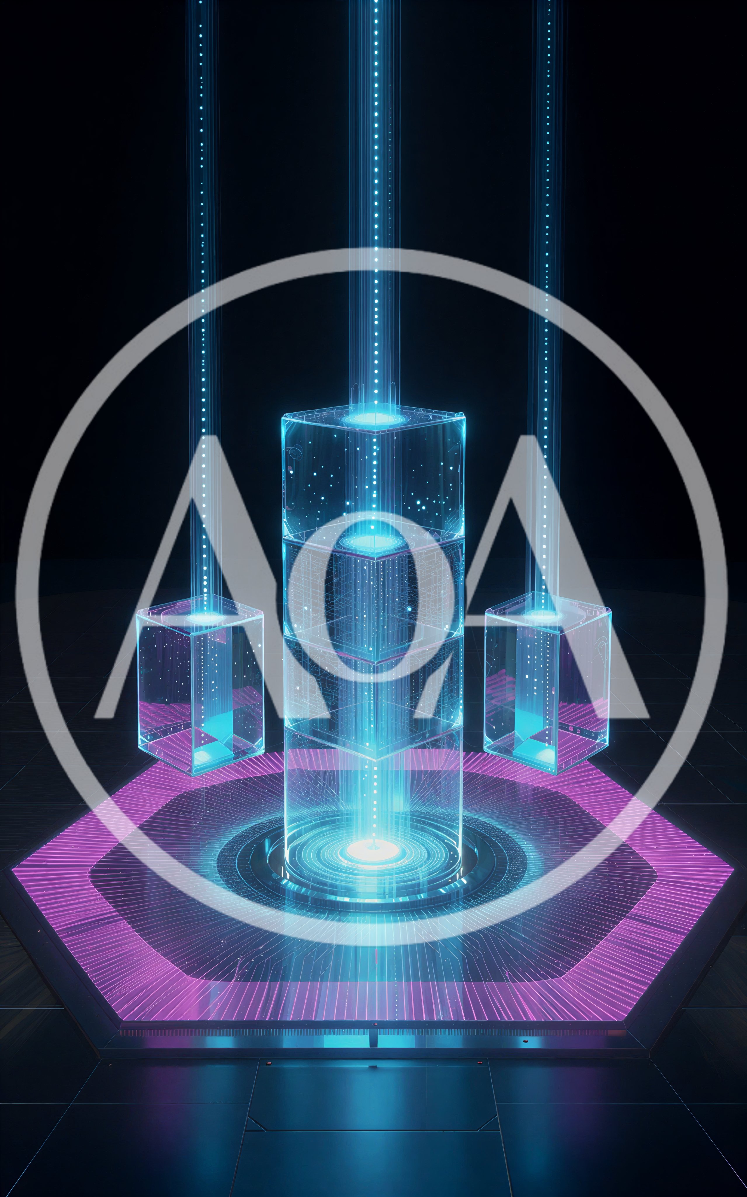 Futuristic Data Processing Core With Floating Holographic Cubes