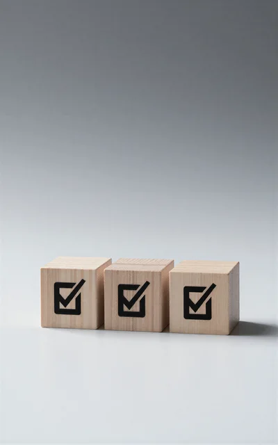 Three Wooden Blocks With Checkmark Icons