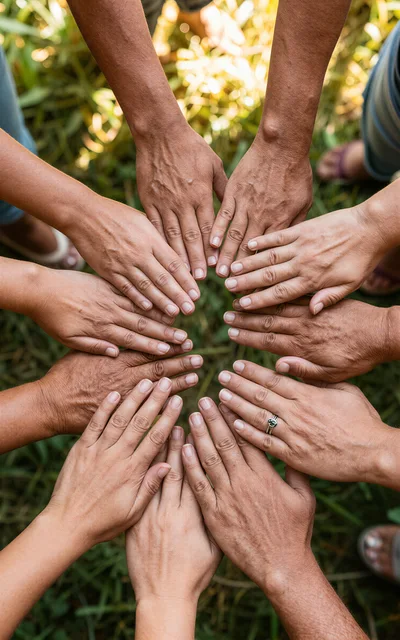 Group Of People Joining Hands In A Circle