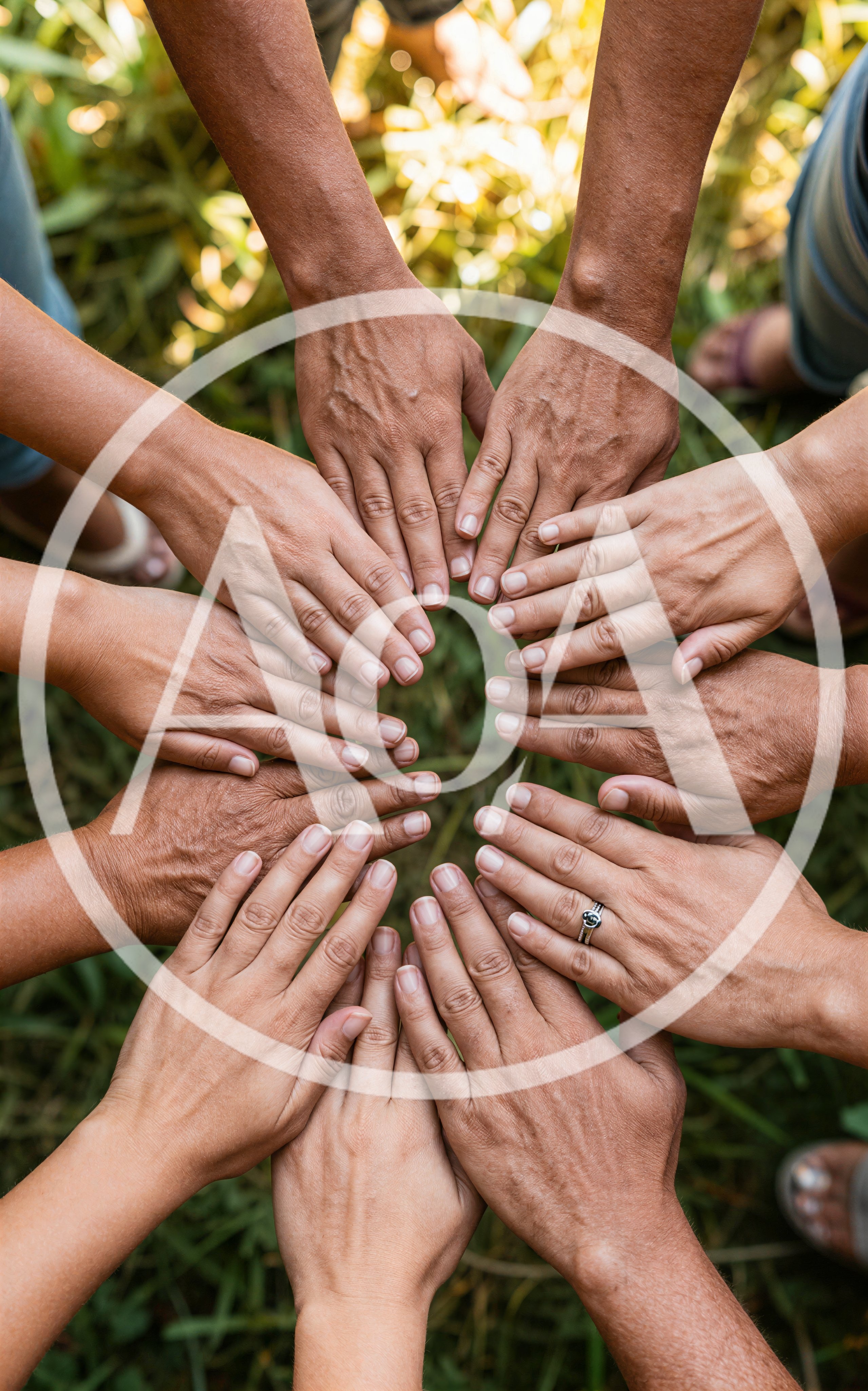 Group Of People Joining Hands In A Circle