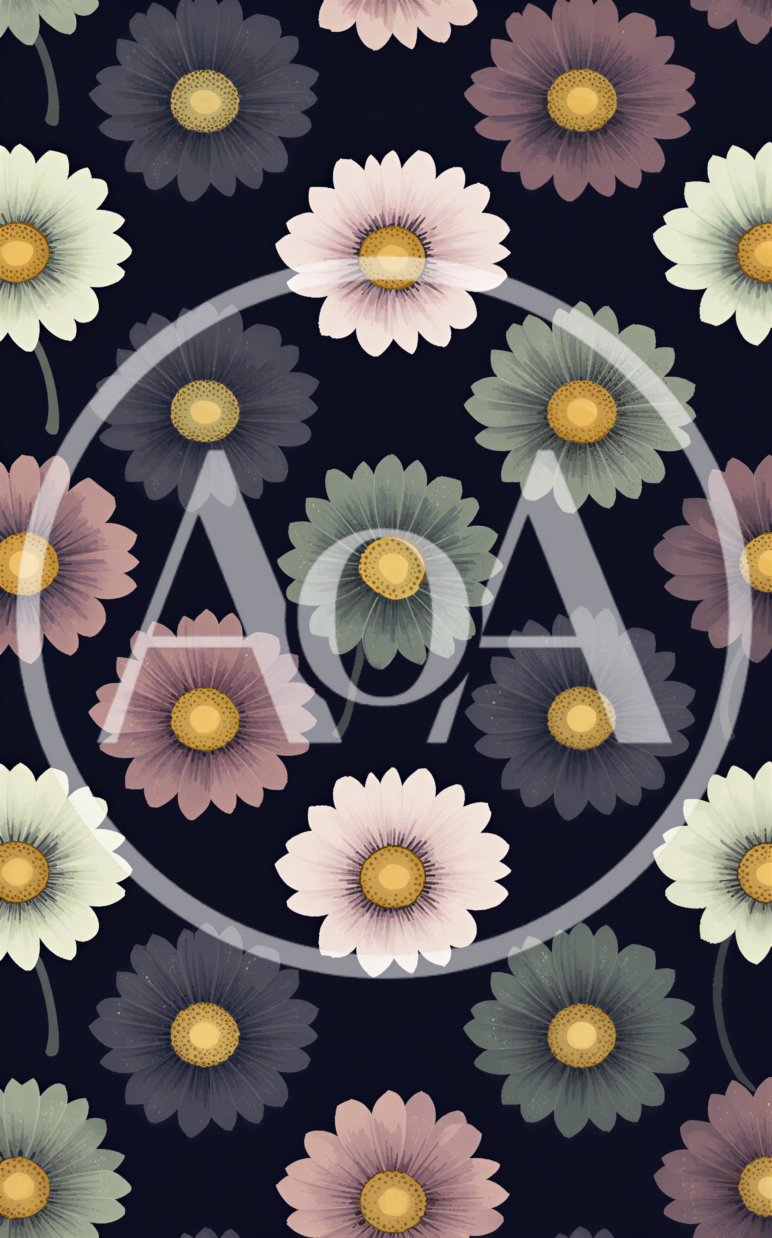 Seamless Pattern Of Colorful Daisy Flowers On Dark Background