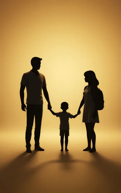 Silhouette Of A Family Holding Hands Against Golden Background