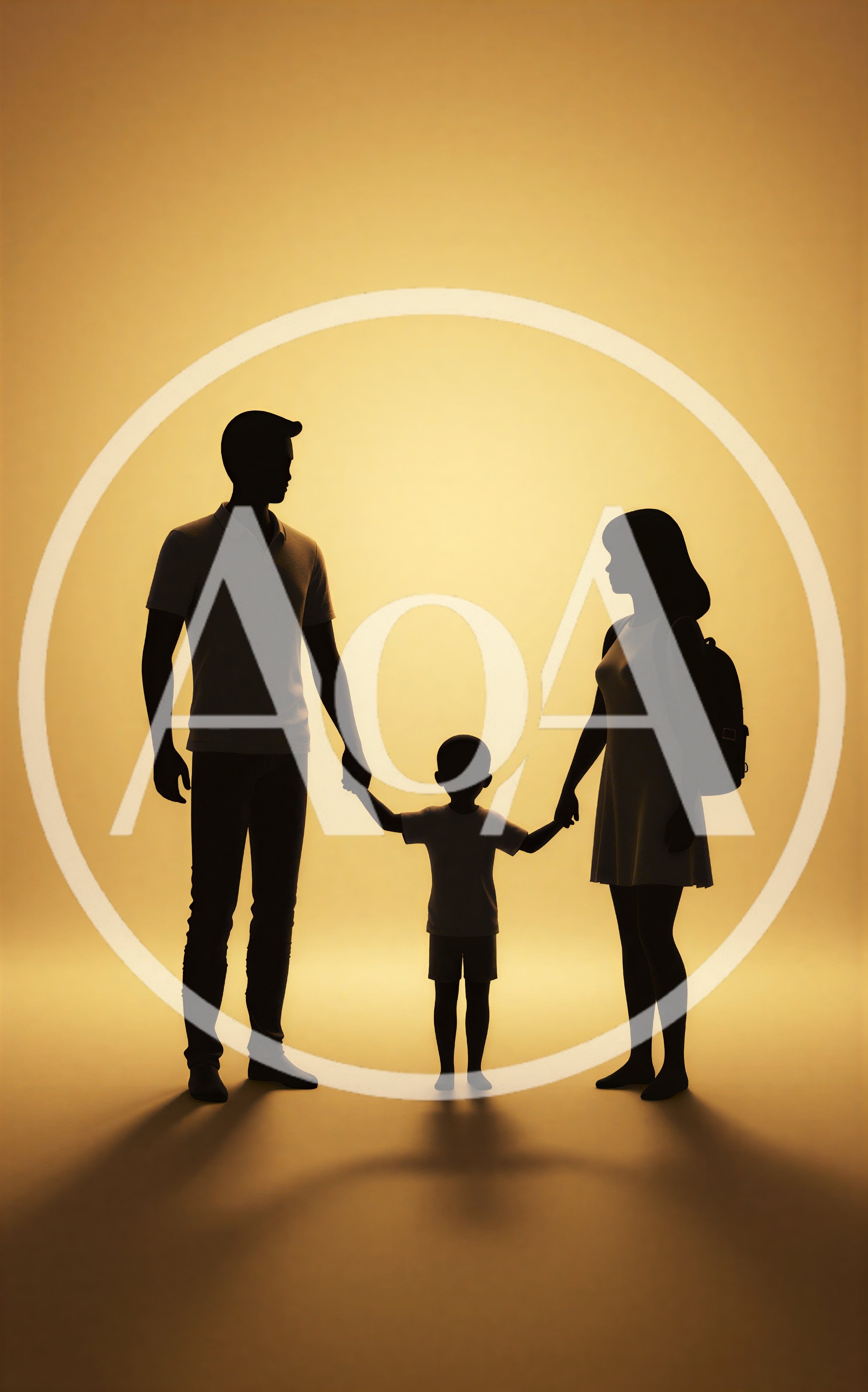 Silhouette Of A Family Holding Hands Against Golden Background