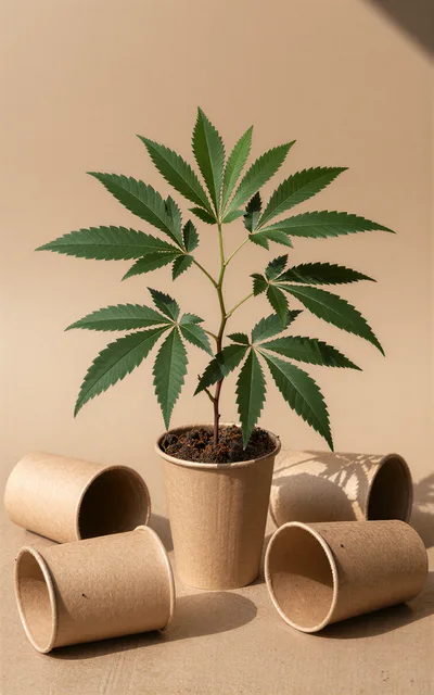 Cannabis Plant Growing in a Recycled Paper Cup