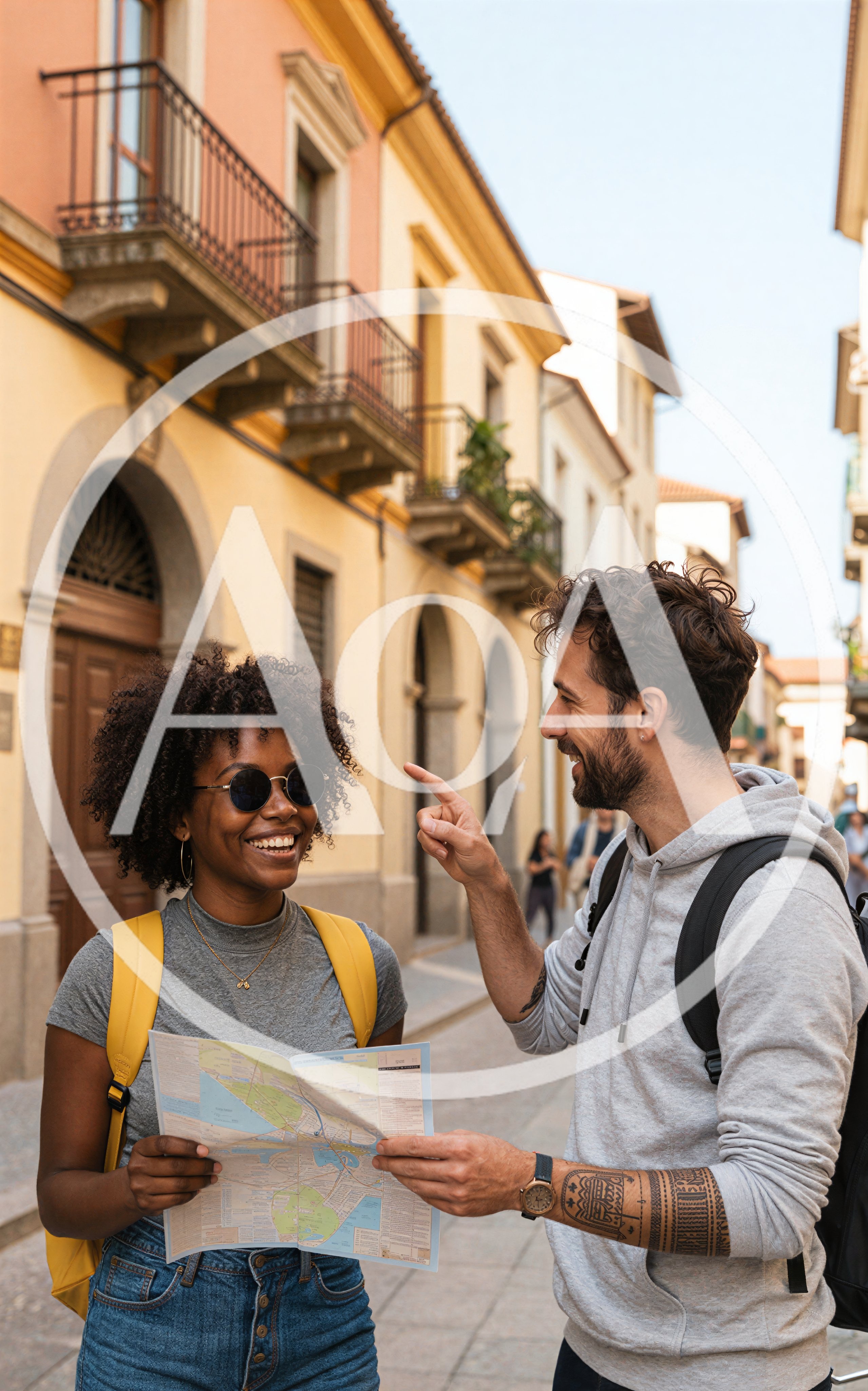 Diverse Couple Exploring City Streets With Map