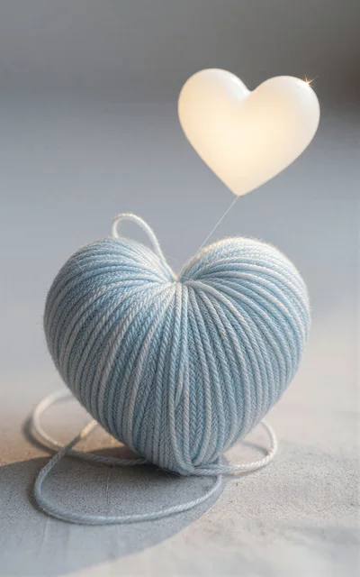 Blue Yarn Heart With Floating Glowing Heart