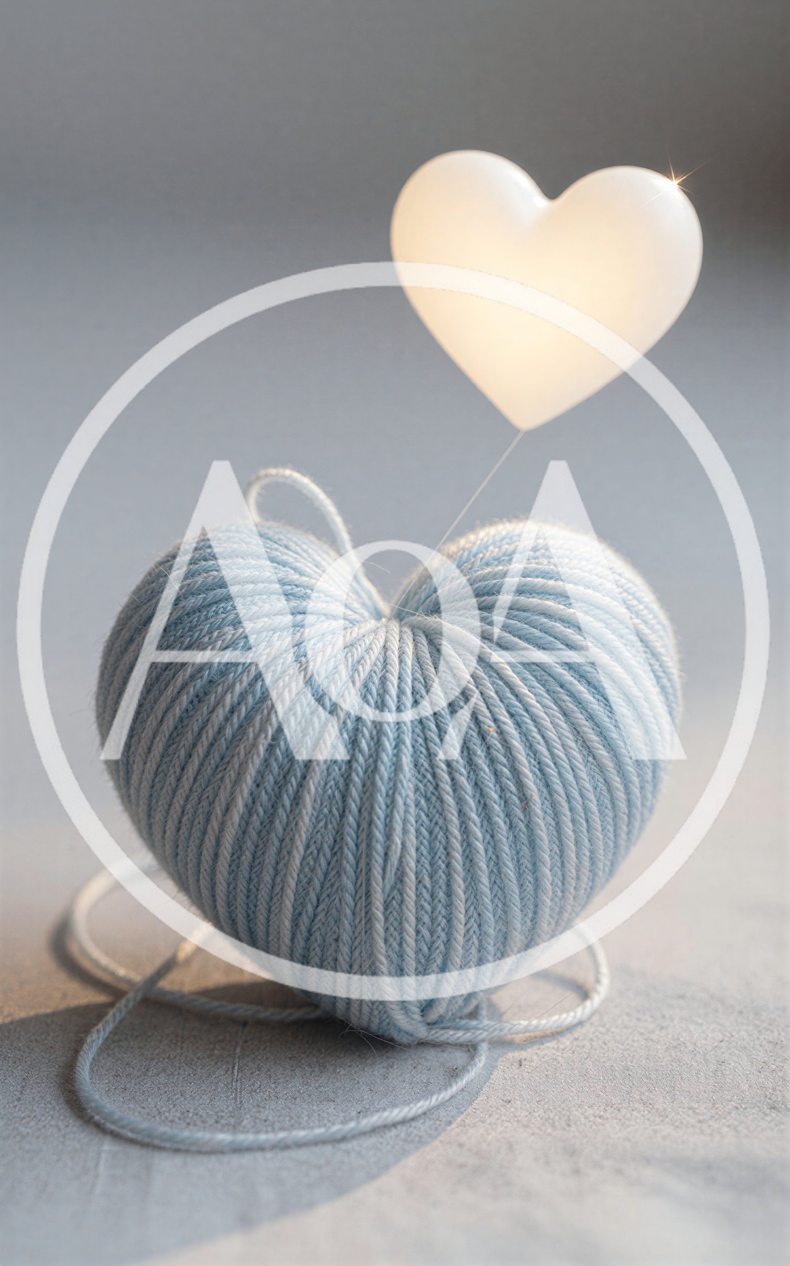 Blue Yarn Heart With Floating Glowing Heart