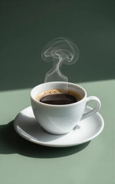 Steaming Cup Of Black Coffee On Green Background