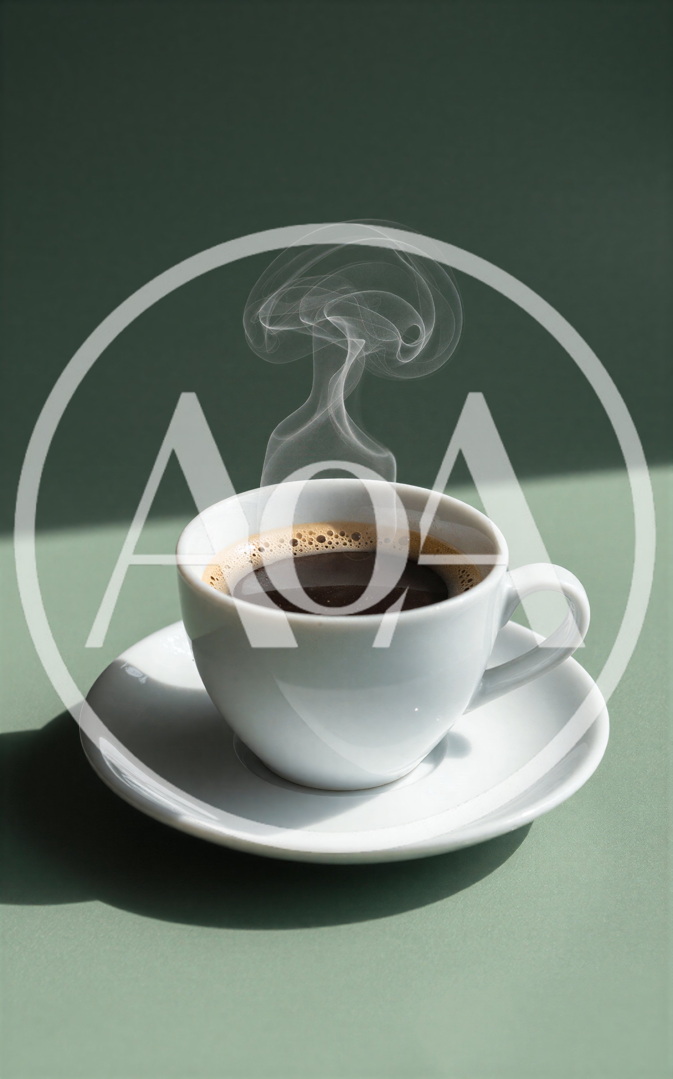Steaming Cup Of Black Coffee On Green Background