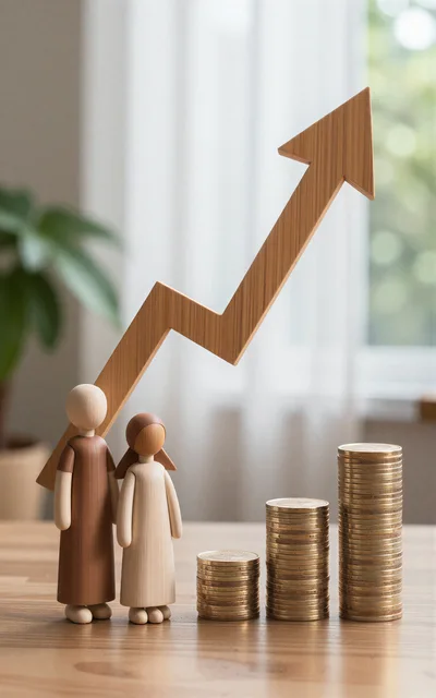 Wooden Figurines With Rising Financial Growth Chart