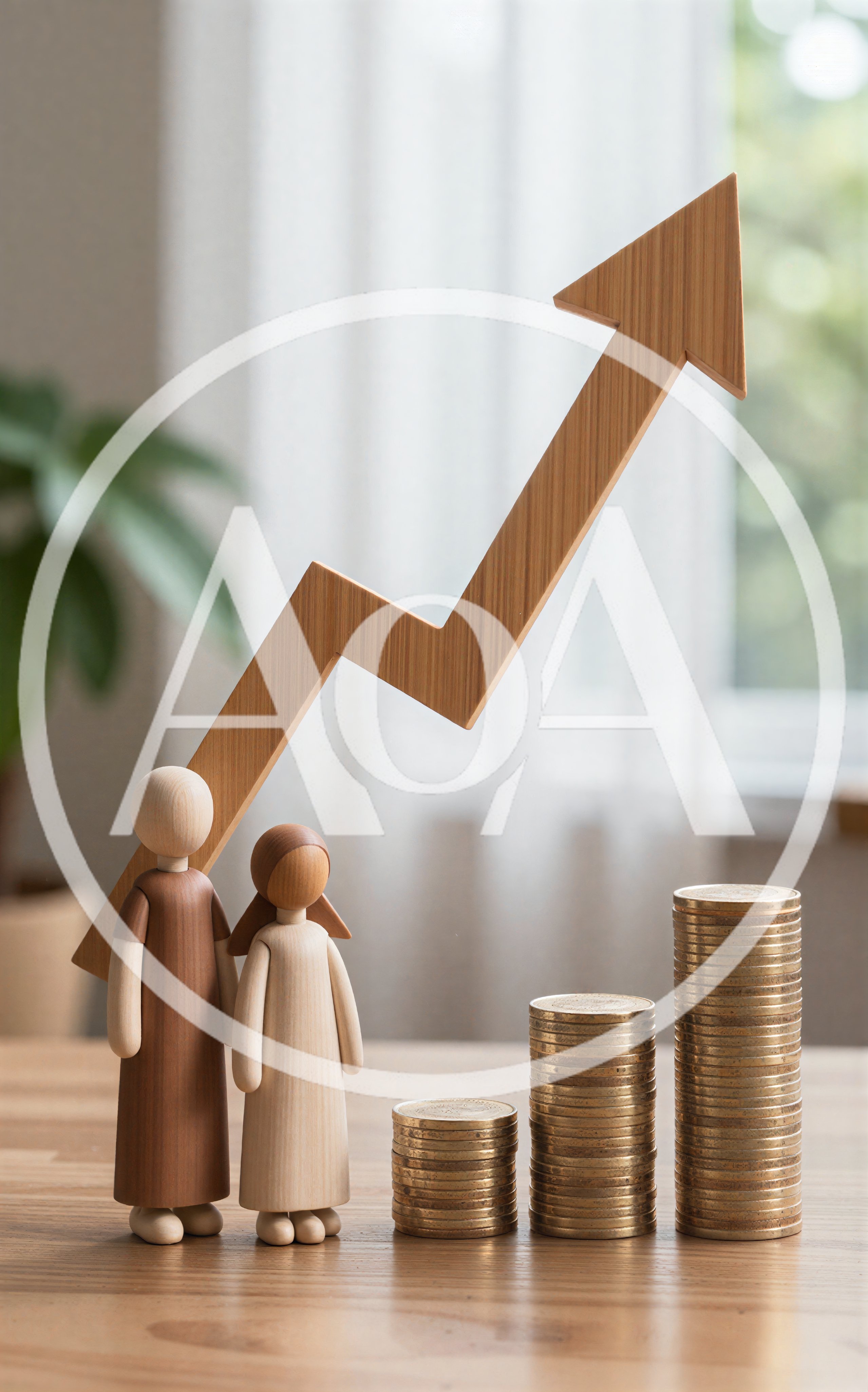 Wooden Figurines With Rising Financial Growth Chart