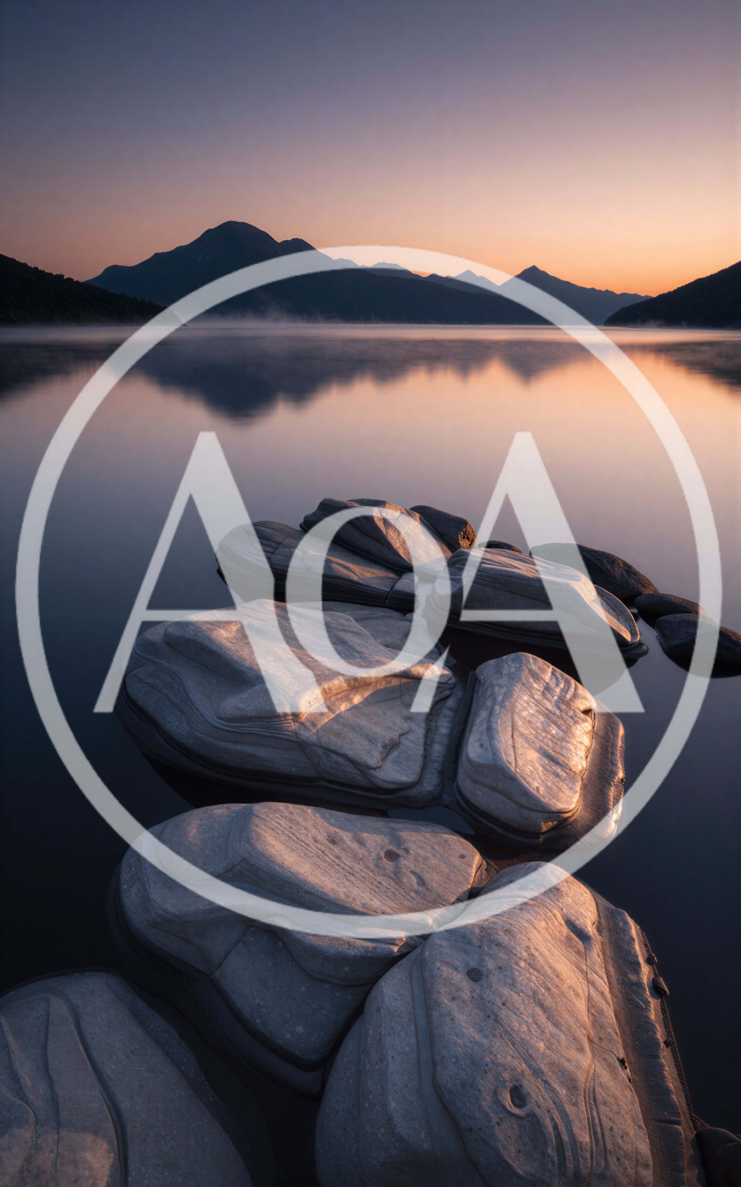 Smooth Layered Rocks In A Calm Mountain Lake