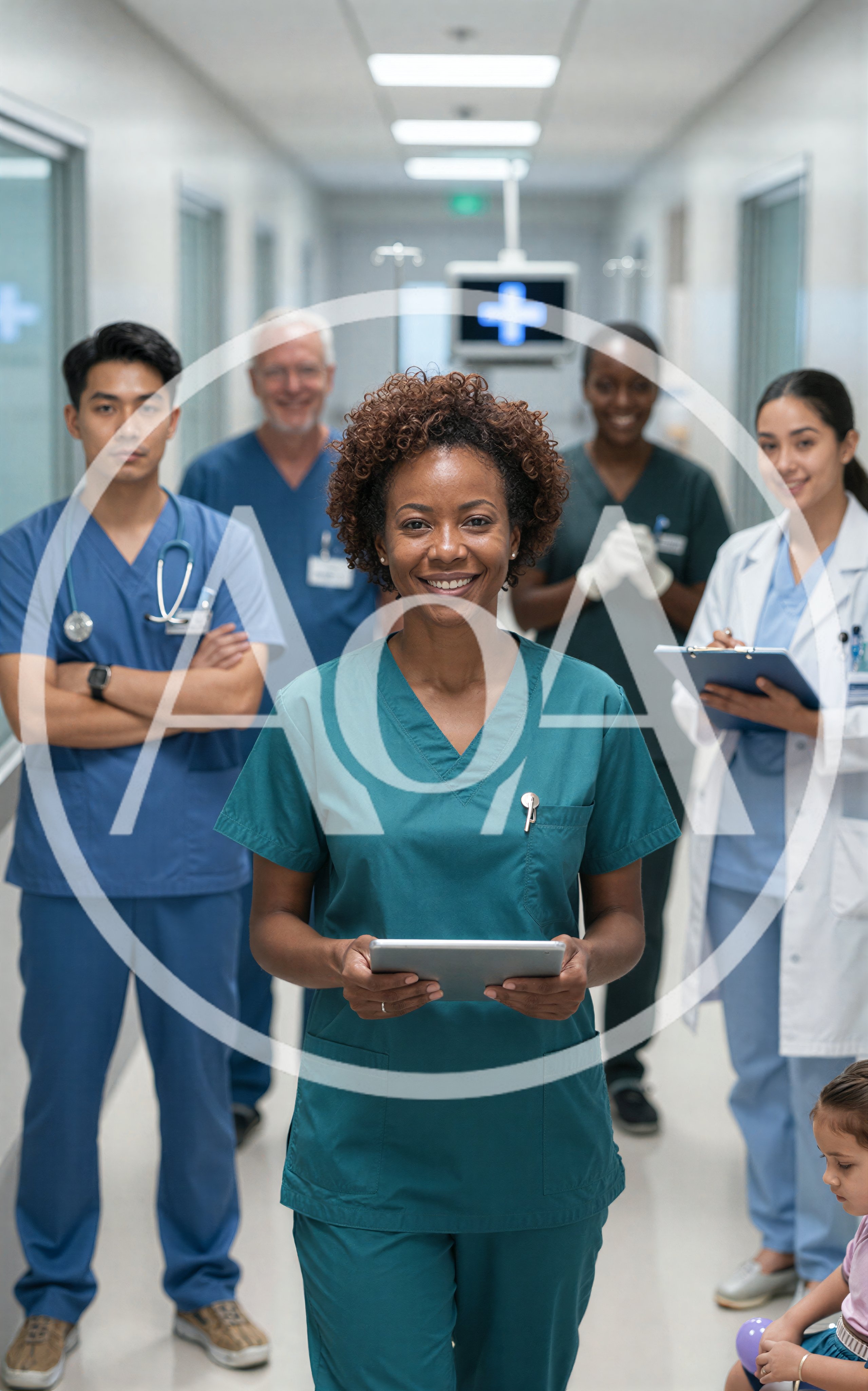 Diverse Medical Team Standing In Hospital Corridor