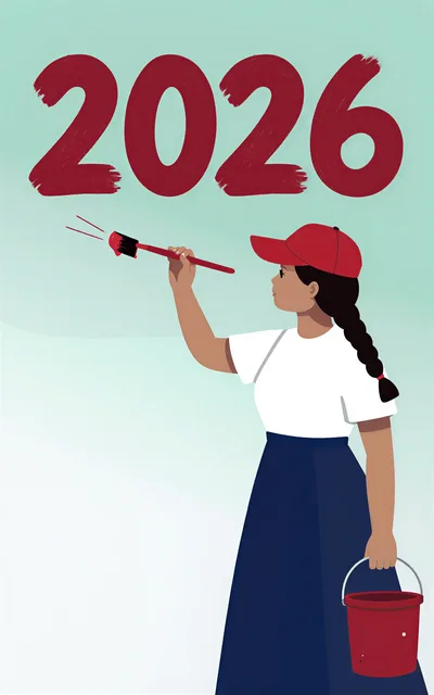 Young Woman Painting The Year 2026 In Red