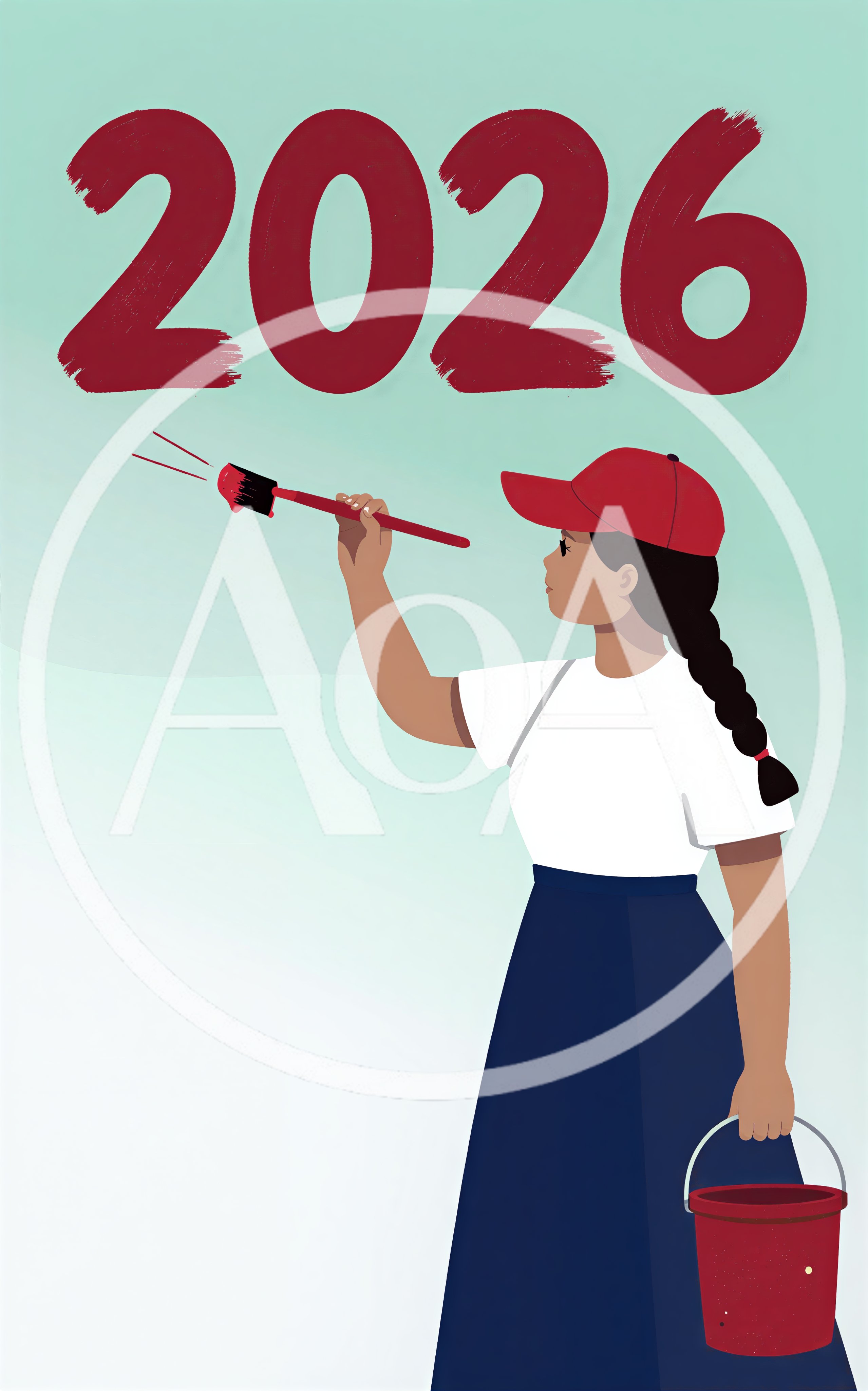 Young Woman Painting The Year 2026 In Red